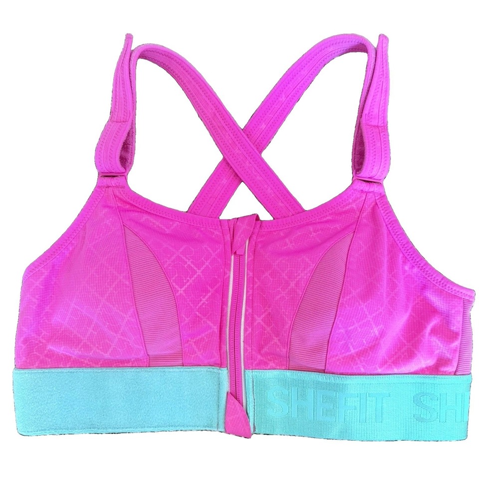 SHEFIT 2 Luxe Ultimate High Impact Bra Womens Size Medium Pink Green Zip Front
